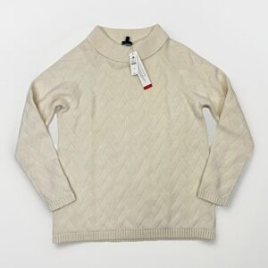 Talbots‎ NWT Pure Cashmere Sweater Ivory Cowl Neck Long Sleeve Textured *Soft*
